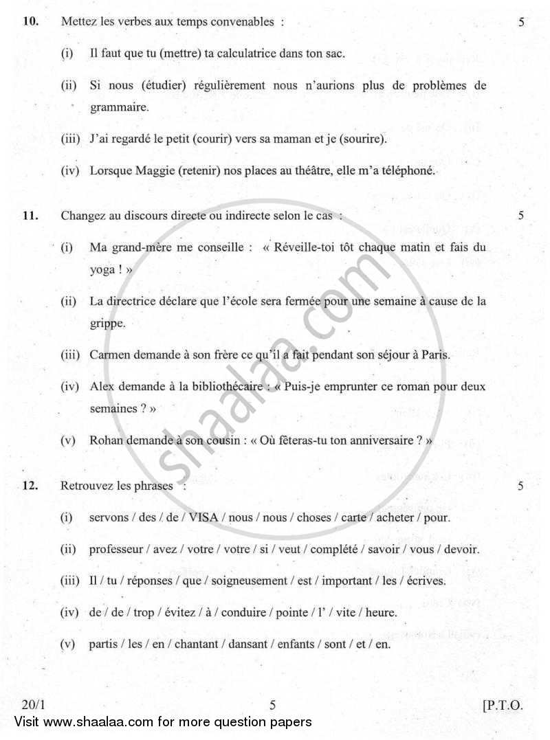 French 2009-2010 Class 10 - CBSE (Central Board of Secondary Education) question paper with PDF download