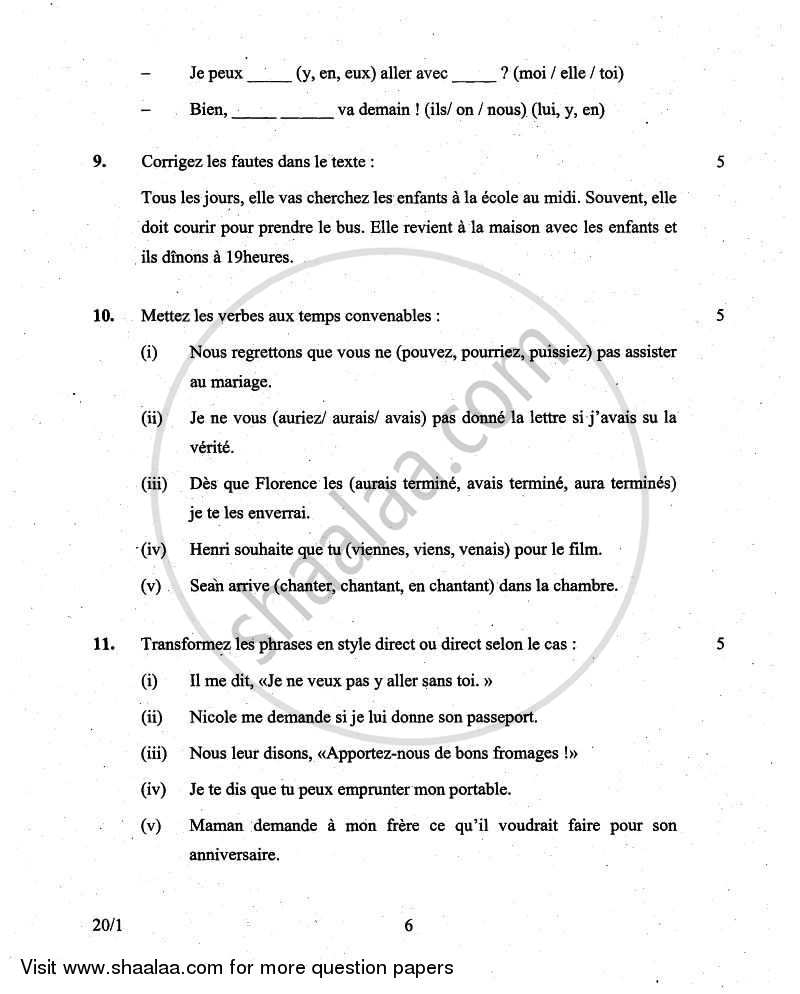 French 2010-2011 Class 10 - CBSE (Central Board of Secondary Education) question paper with PDF download