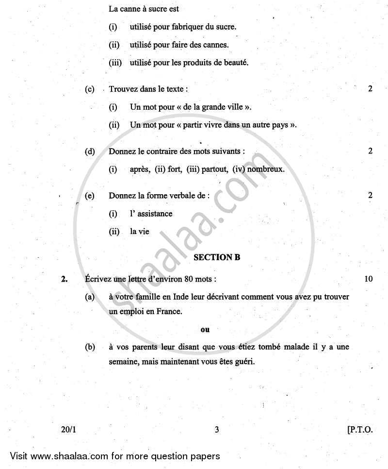 French 2010-2011 Class 10 - CBSE (Central Board of Secondary Education) question paper with PDF download