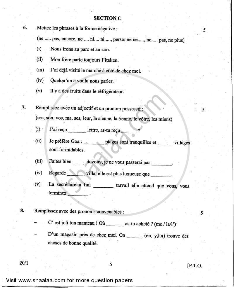 French 2010-2011 Class 10 - CBSE (Central Board of Secondary Education) question paper with PDF download
