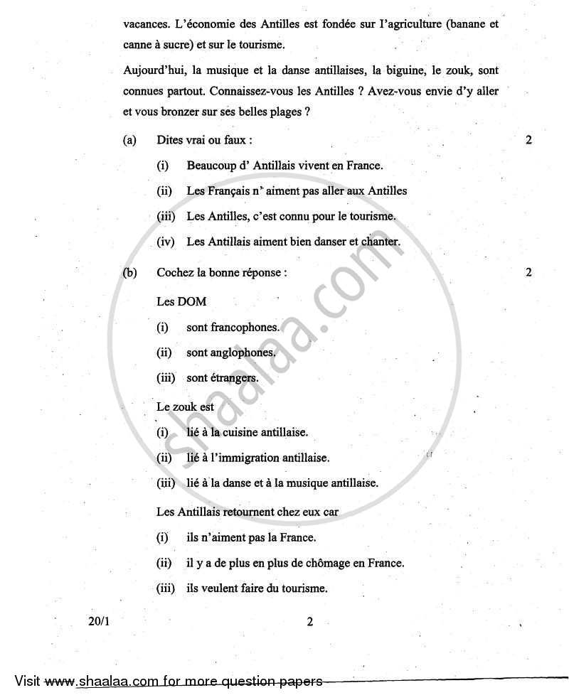 French 2010-2011 Class 10 - CBSE (Central Board of Secondary Education) question paper with PDF download