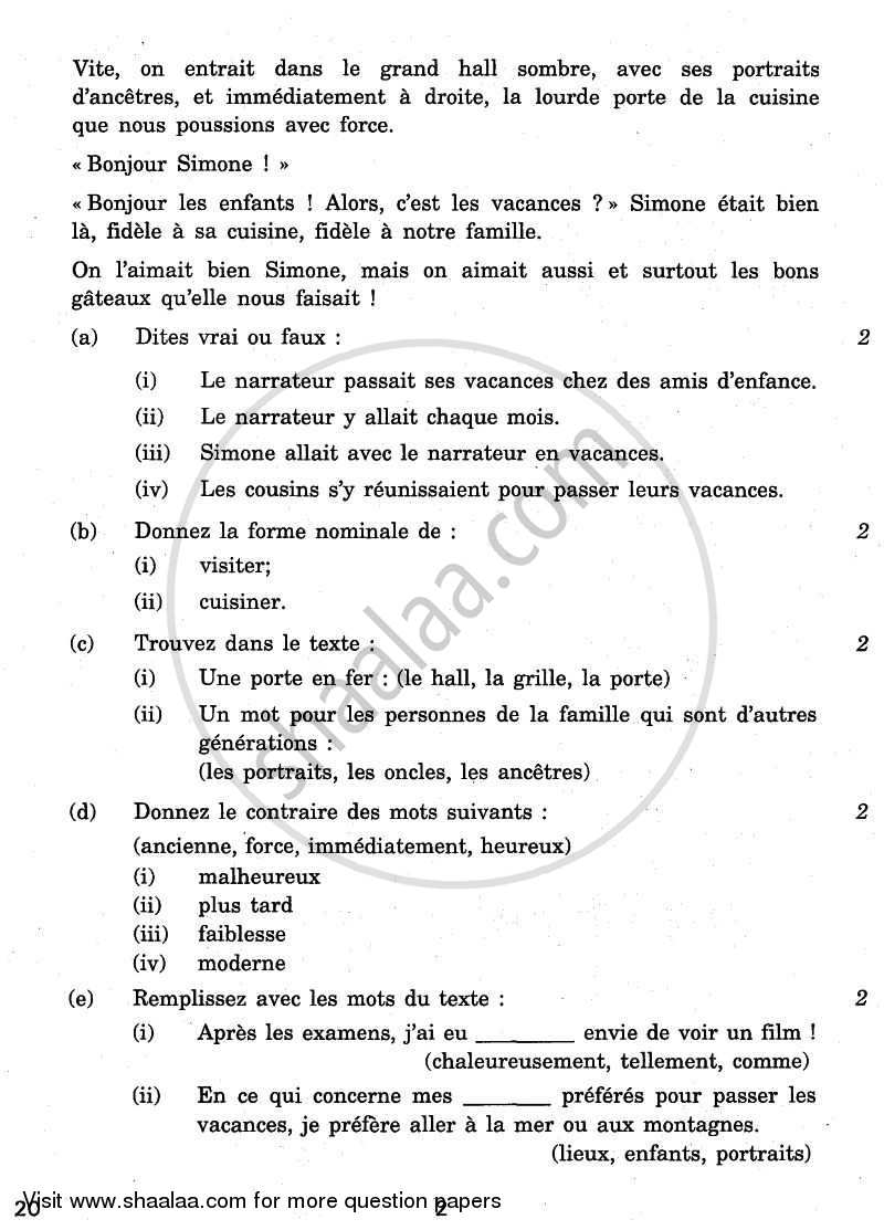 French 2010-2011 Class 10 - CBSE (Central Board of Secondary Education) question paper with PDF download