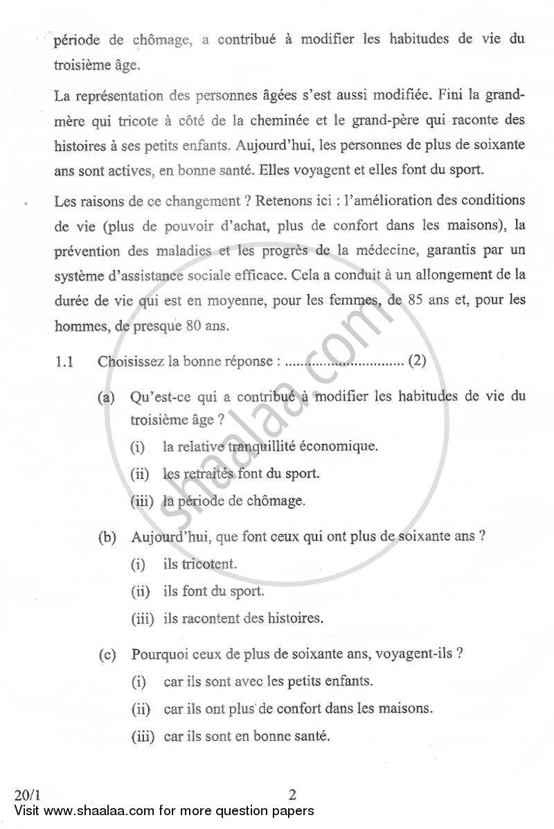 French 2011-2012 Class 10 - CBSE (Central Board of Secondary Education) question paper with PDF download