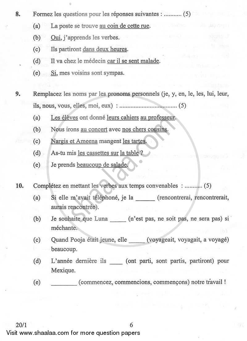 French 2012-2013 Class 10 - CBSE (Central Board of Secondary Education) question paper with PDF download