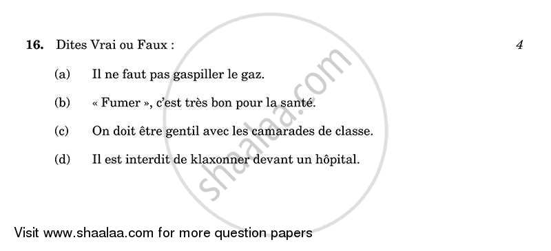 French 2013-2014 Class 10 - CBSE (Central Board of Secondary Education) question paper with PDF download