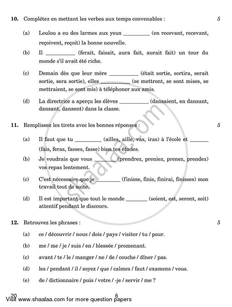 French 2013-2014 Class 10 - CBSE (Central Board of Secondary Education) question paper with PDF download