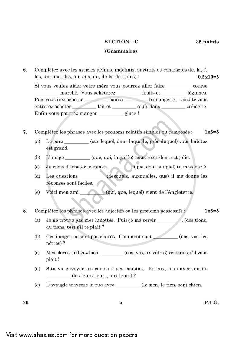 French 2015-2016 Class 10 - CBSE (Central Board of Secondary Education) question paper with PDF download