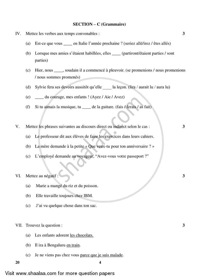 French 2017-2018 Class 10 - CBSE (Central Board of Secondary Education) question paper with PDF download