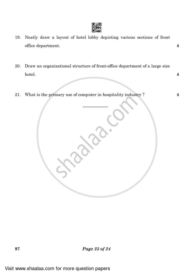 Front Office Operation 2022-2023 Class 10 - CBSE (Central Board of Secondary Education) question paper with PDF download