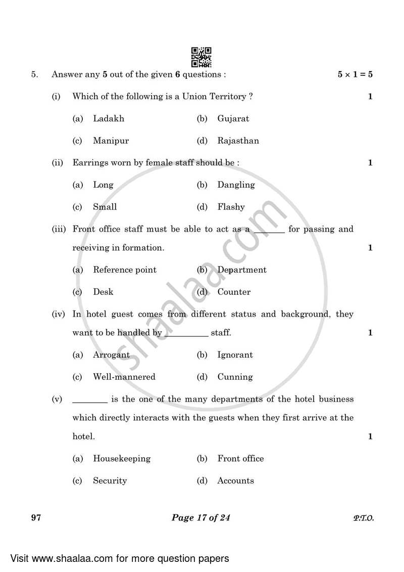 Front Office Operation 2022-2023 Class 10 - CBSE (Central Board of Secondary Education) question paper with PDF download