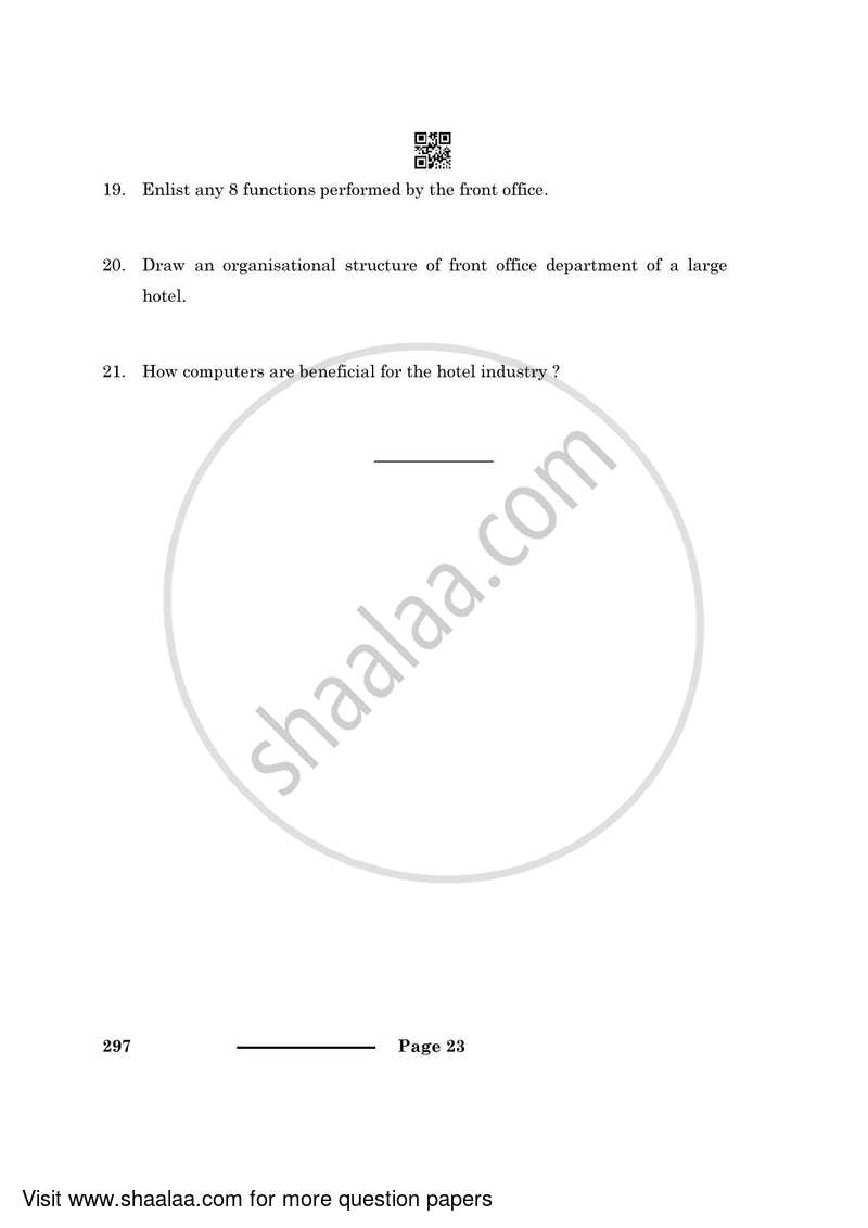 Front Office Operation 2023-2024 Class 10 - CBSE (Central Board of Secondary Education) question paper with PDF download