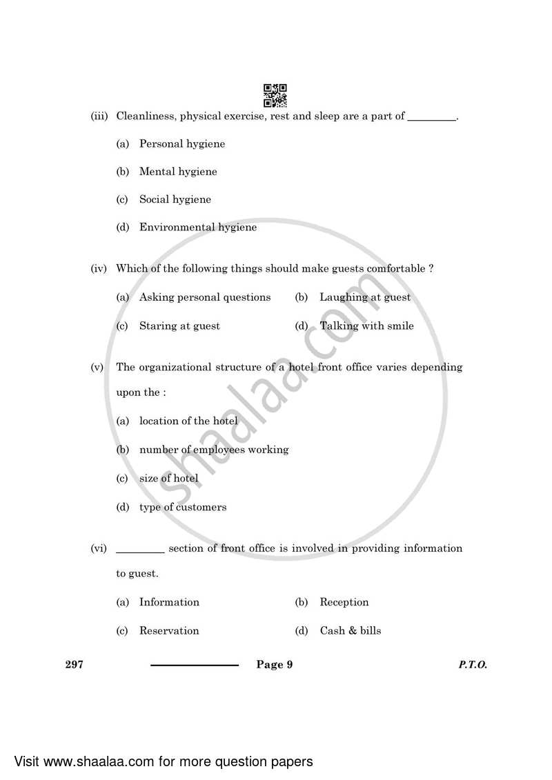 Front Office Operation 2023-2024 Class 10 - CBSE (Central Board of Secondary Education) question paper with PDF download