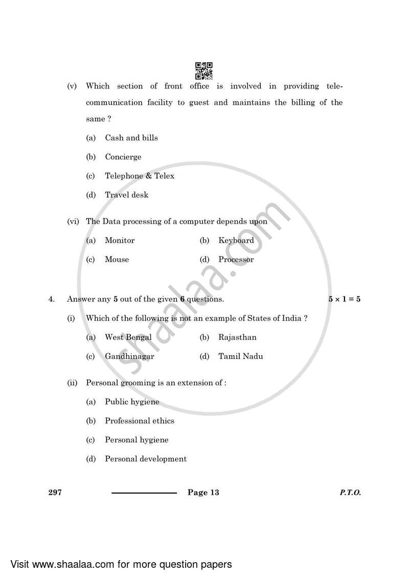 Front Office Operation 2023-2024 Class 10 - CBSE (Central Board of Secondary Education) question paper with PDF download