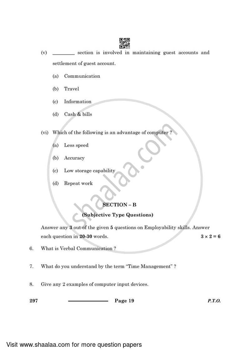 Front Office Operation 2023-2024 Class 10 - CBSE (Central Board of Secondary Education) question paper with PDF download