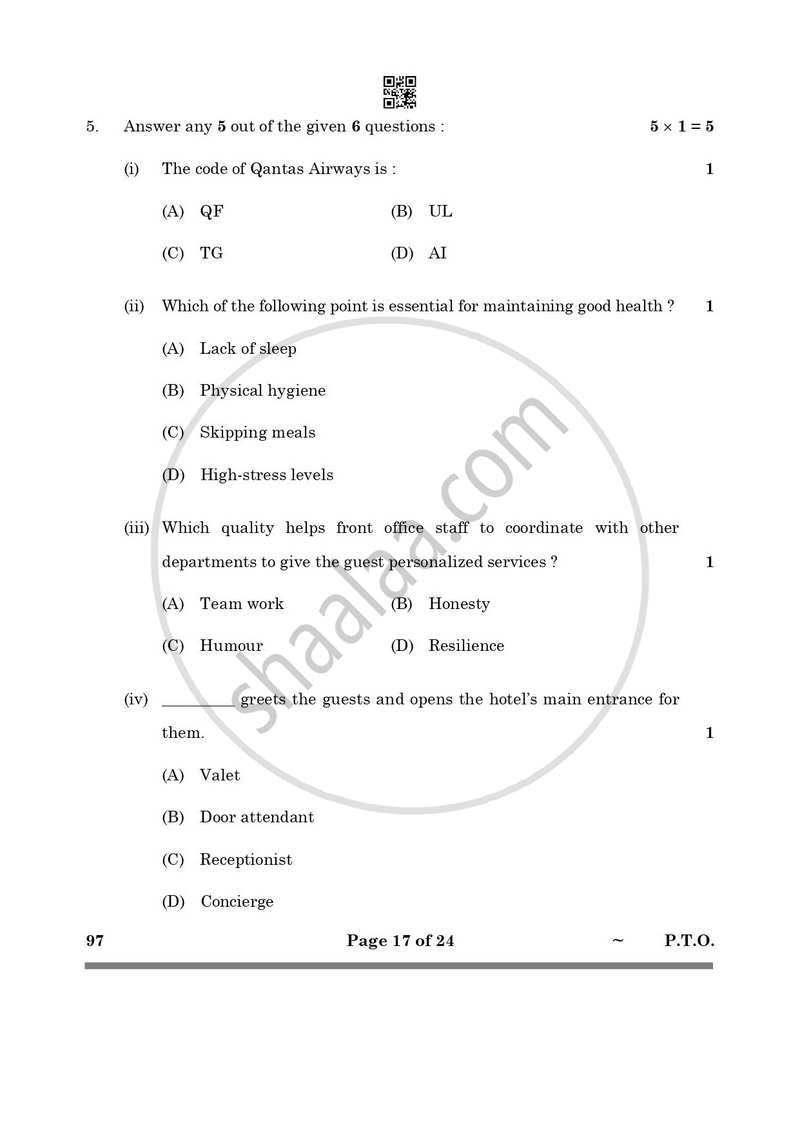 Front Office Operation 2024-2025 Class 10 - CBSE (Central Board of Secondary Education) question paper with PDF download