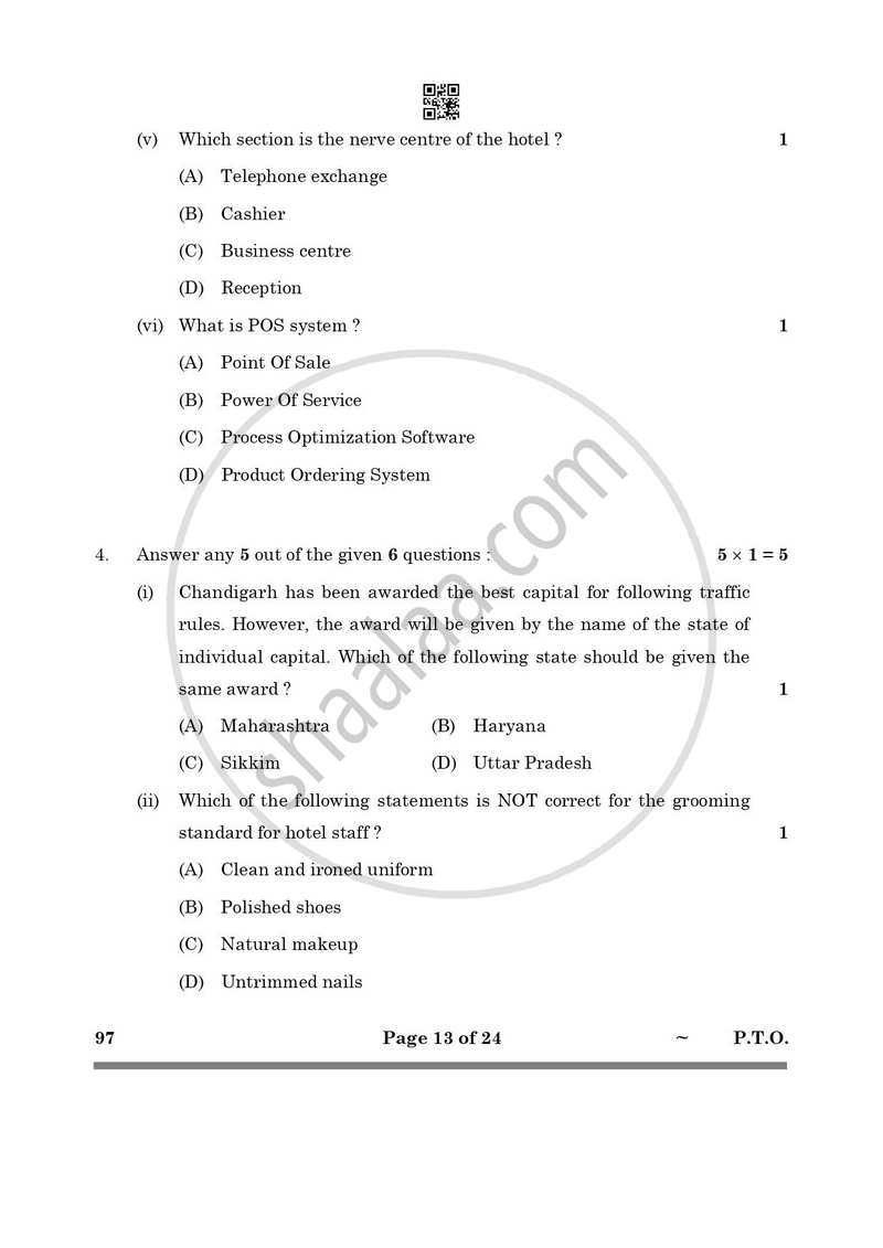 Front Office Operation 2024-2025 Class 10 - CBSE (Central Board of Secondary Education) question paper with PDF download