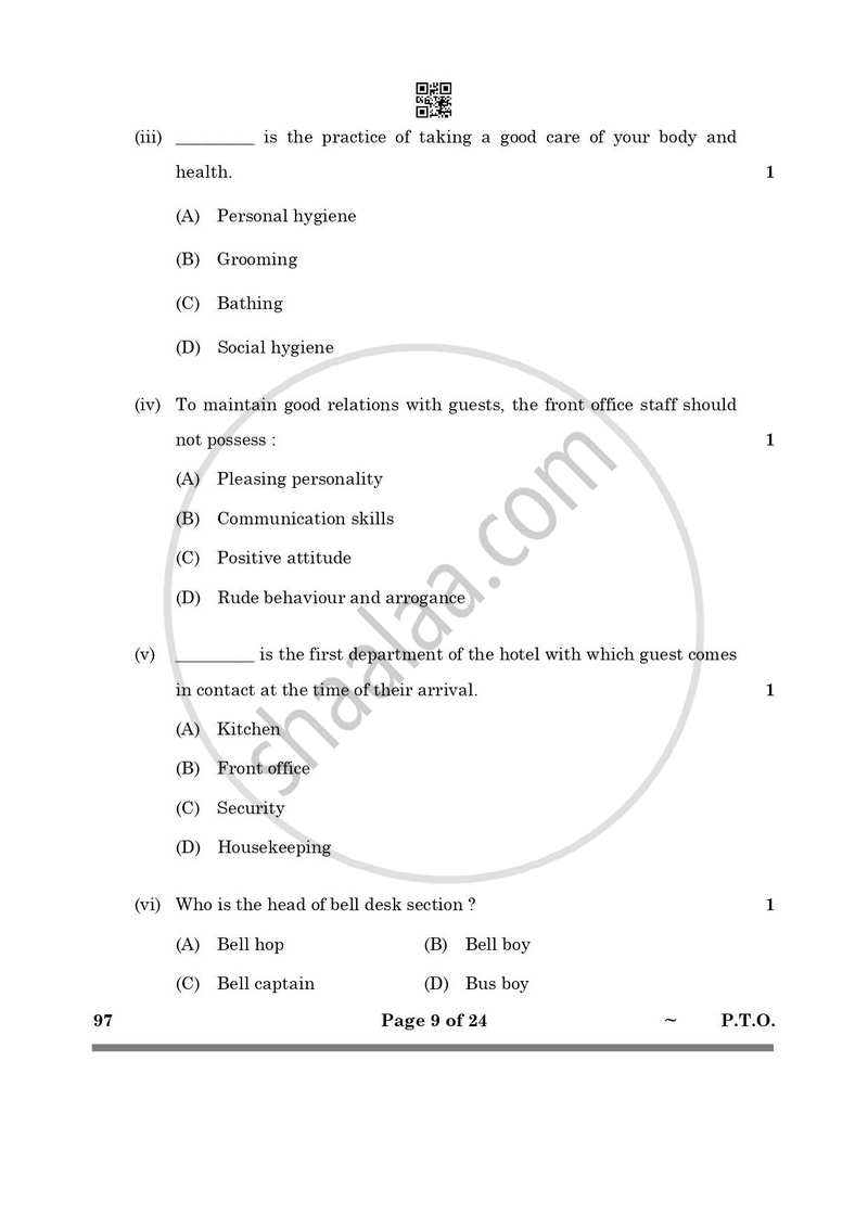 Front Office Operation 2024-2025 Class 10 - CBSE (Central Board of Secondary Education) question paper with PDF download