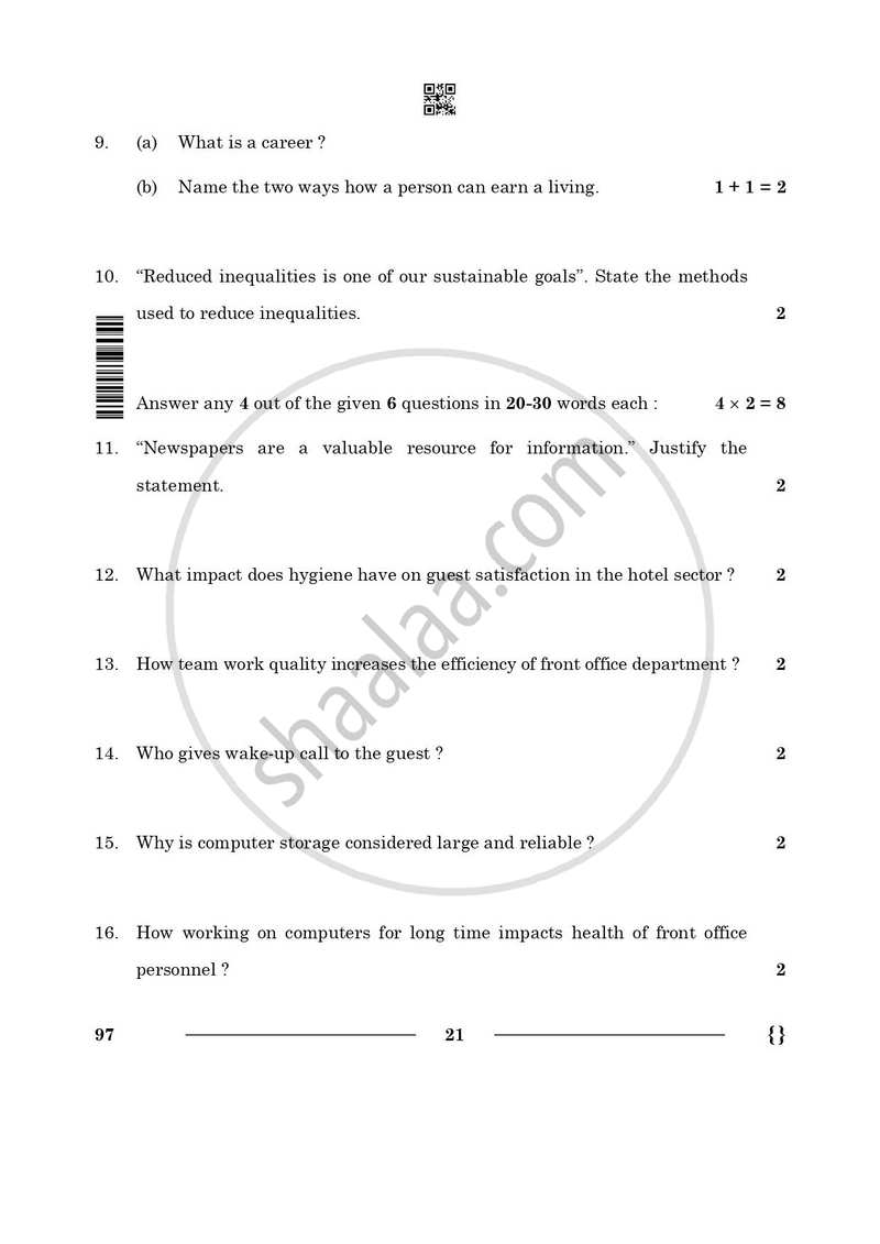 Front Office Operation 2025-2026 Class 10 - CBSE (Central Board of Secondary Education) question paper with PDF download