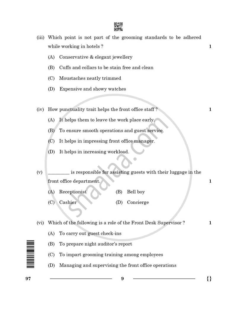 Front Office Operation 2025-2026 Class 10 - CBSE (Central Board of Secondary Education) question paper with PDF download