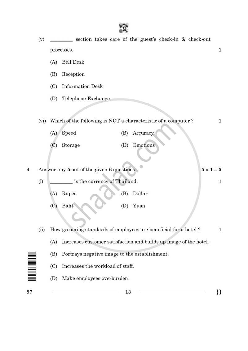 Front Office Operation 2025-2026 Class 10 - CBSE (Central Board of Secondary Education) question paper with PDF download