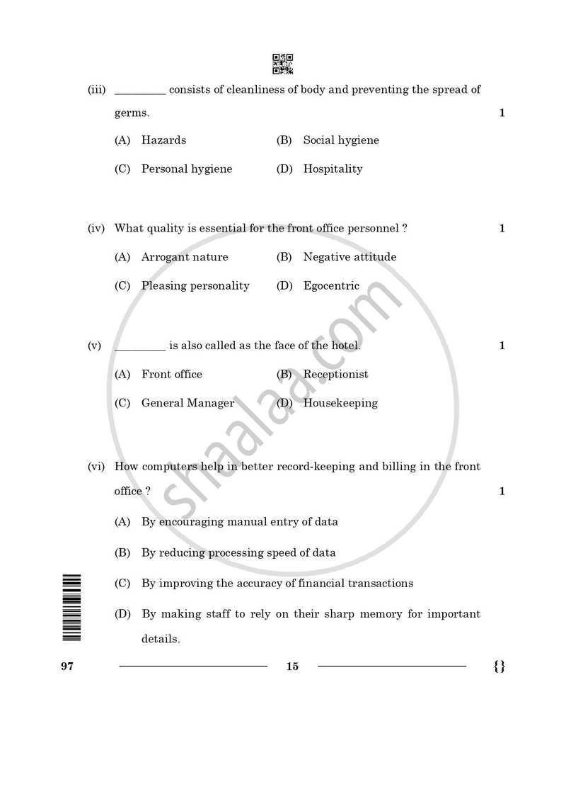 Front Office Operation 2025-2026 Class 10 - CBSE (Central Board of Secondary Education) question paper with PDF download