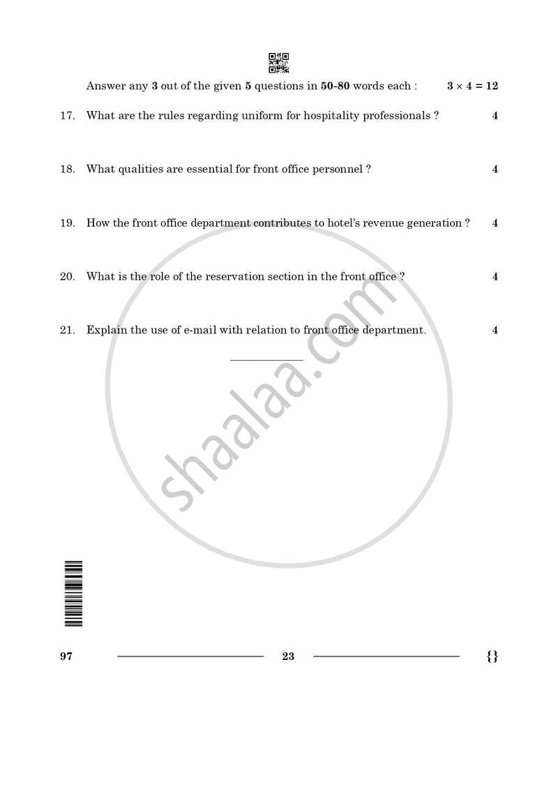 Front Office Operation 2025-2026 Class 10 - CBSE (Central Board of Secondary Education) question paper with PDF download