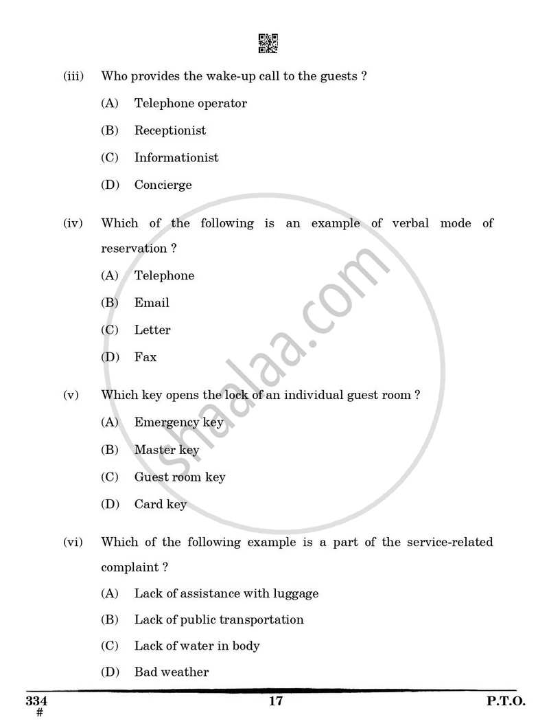 Front Office Operations 2024-2025 Class 12 - CBSE (Central Board of Secondary Education) question paper with PDF download