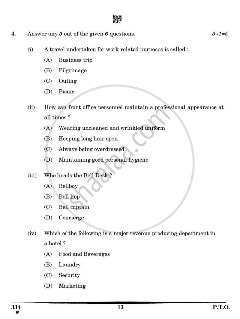 Front Office Operations 2024-2025 Class 12 - CBSE (Central Board of Secondary Education) question paper with PDF download