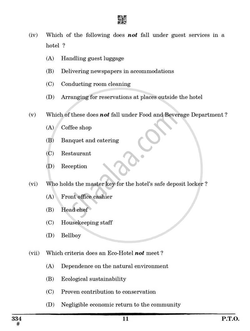 Front Office Operations 2024-2025 Class 12 - CBSE (Central Board of Secondary Education) question paper with PDF download