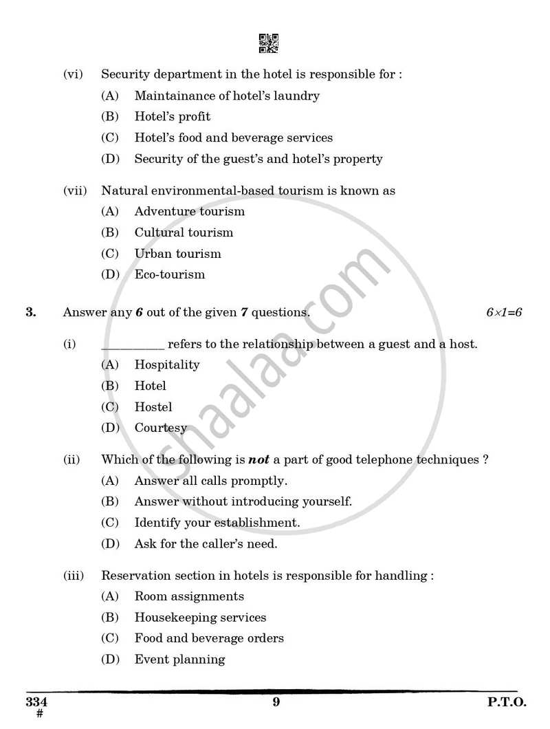 Front Office Operations 2024-2025 Class 12 - CBSE (Central Board of Secondary Education) question paper with PDF download