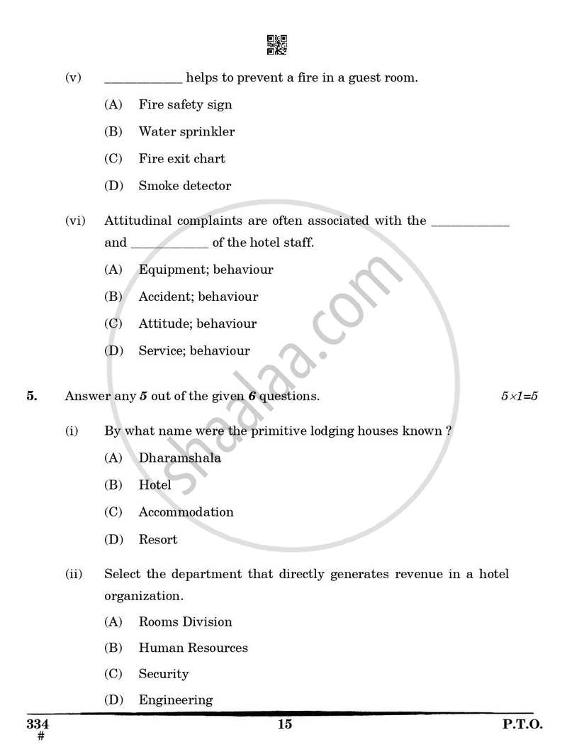 Front Office Operations 2024-2025 Class 12 - CBSE (Central Board of Secondary Education) question paper with PDF download