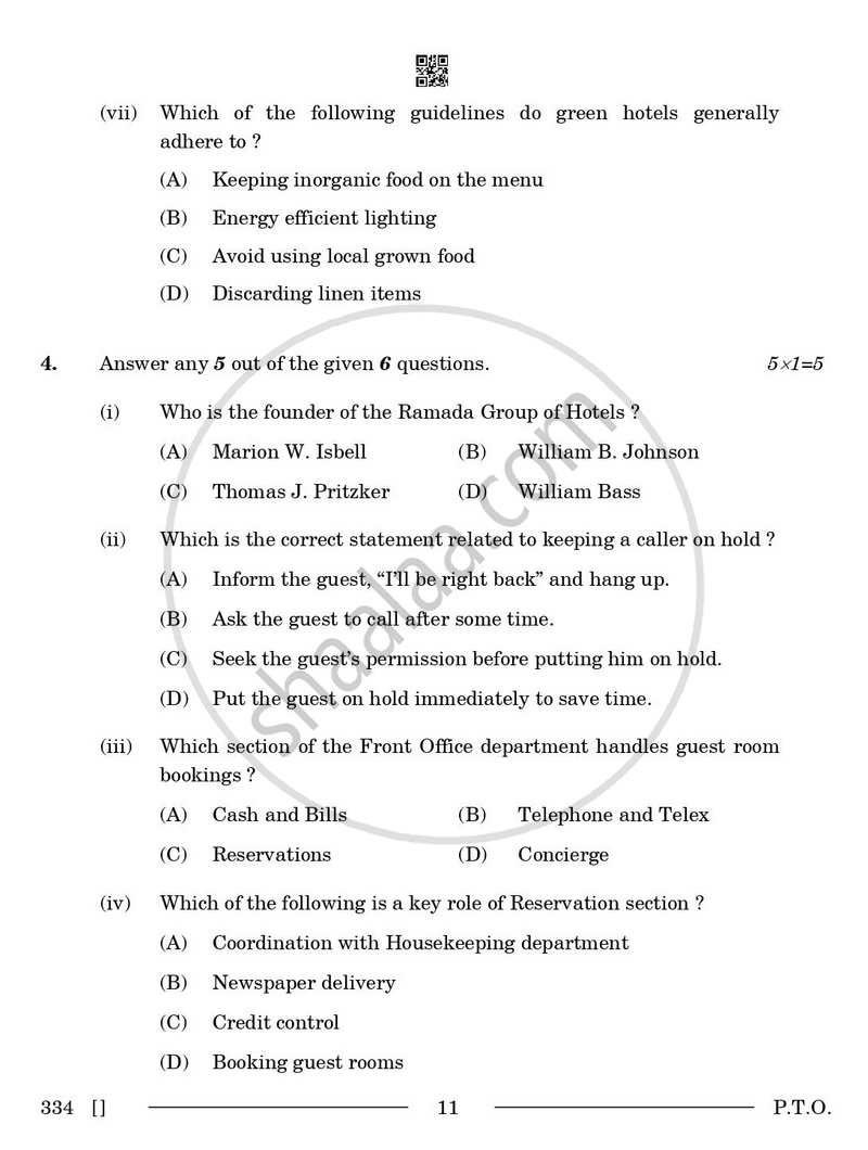 Front Office Operations 2025-2026 Class 12 - CBSE (Central Board of Secondary Education) question paper with PDF download