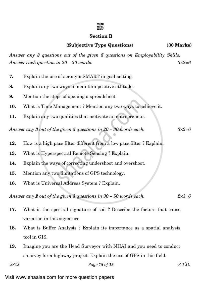 Geospatial Technology 2022-2023 Class 12 - CBSE (Central Board of Secondary Education) question paper with PDF download