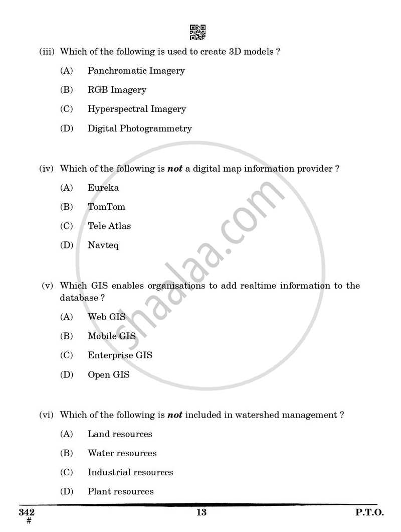 Geospatial Technology 2024-2025 Class 12 - CBSE (Central Board of Secondary Education) question paper with PDF download