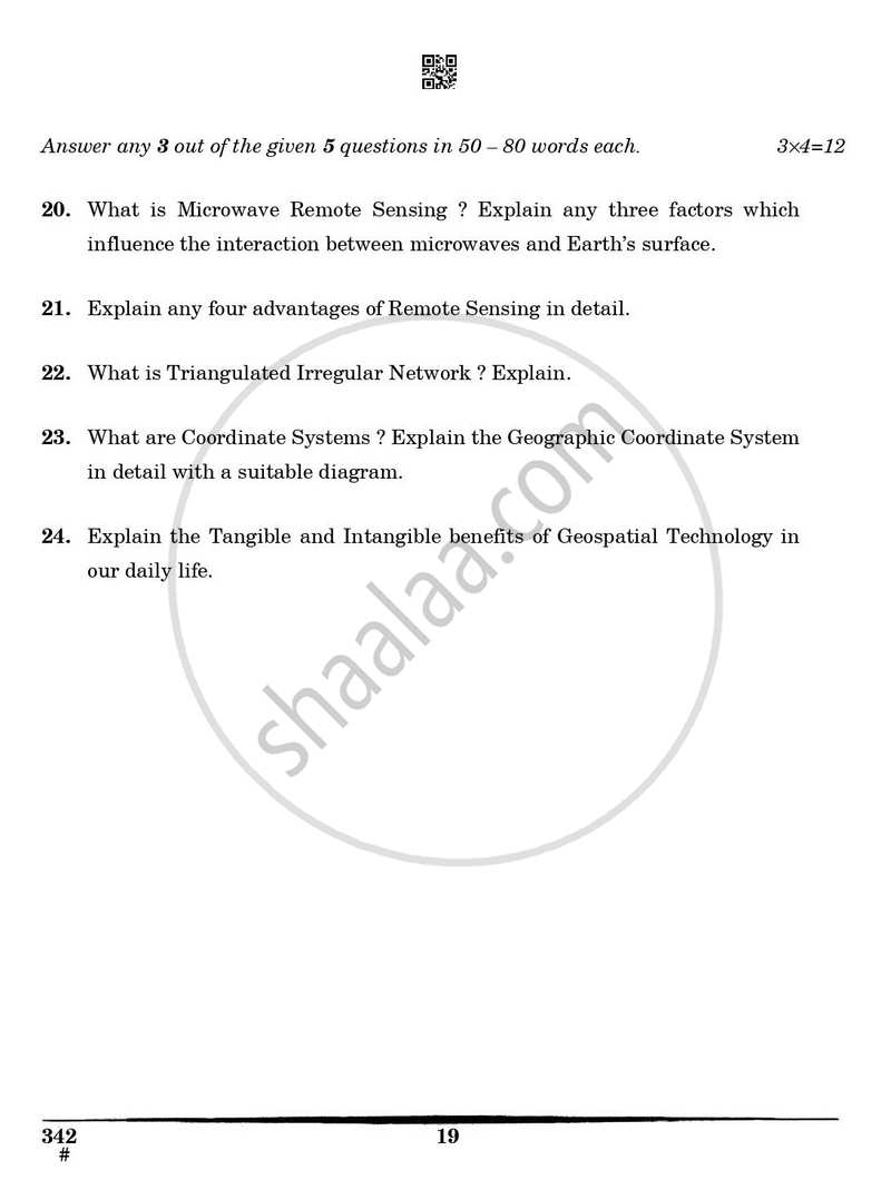 Geospatial Technology 2024-2025 Class 12 - CBSE (Central Board of Secondary Education) question paper with PDF download