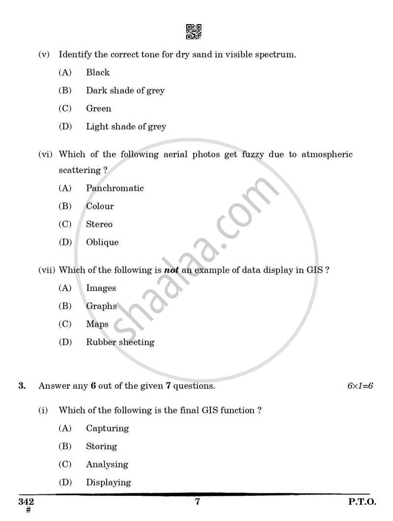 Geospatial Technology 2024-2025 Class 12 - CBSE (Central Board of Secondary Education) question paper with PDF download