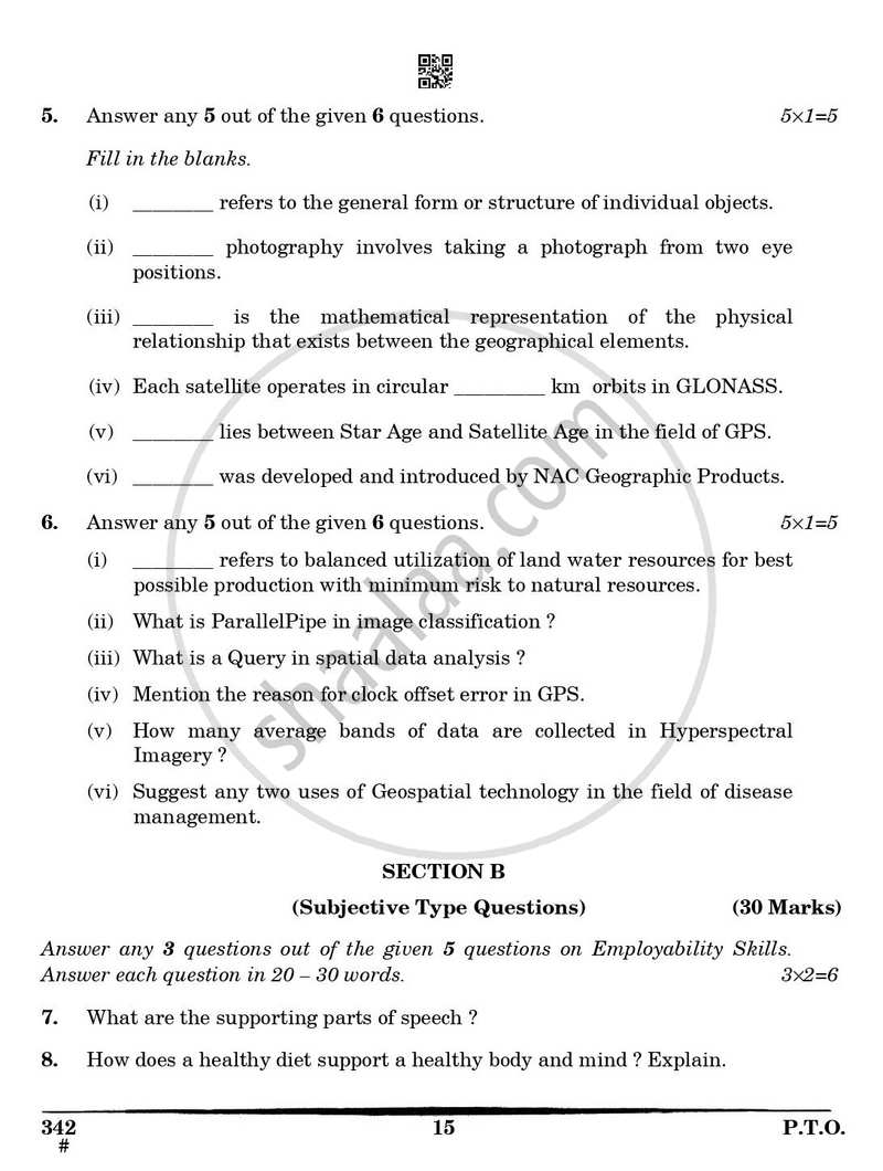 Geospatial Technology 2024-2025 Class 12 - CBSE (Central Board of Secondary Education) question paper with PDF download
