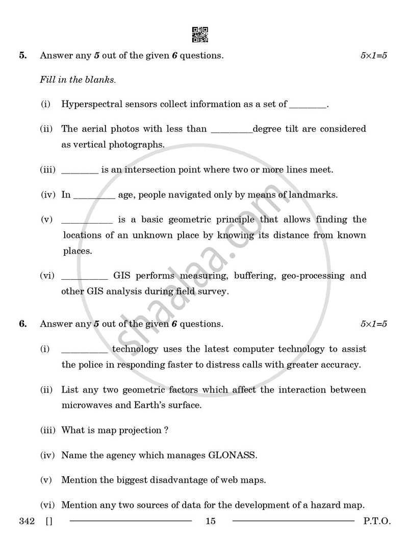 Geospatial Technology 2025-2026 Class 12 - CBSE (Central Board of Secondary Education) question paper with PDF download