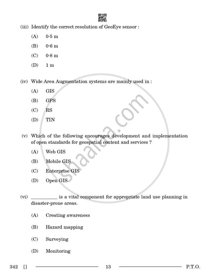 Geospatial Technology 2025-2026 Class 12 - CBSE (Central Board of Secondary Education) question paper with PDF download