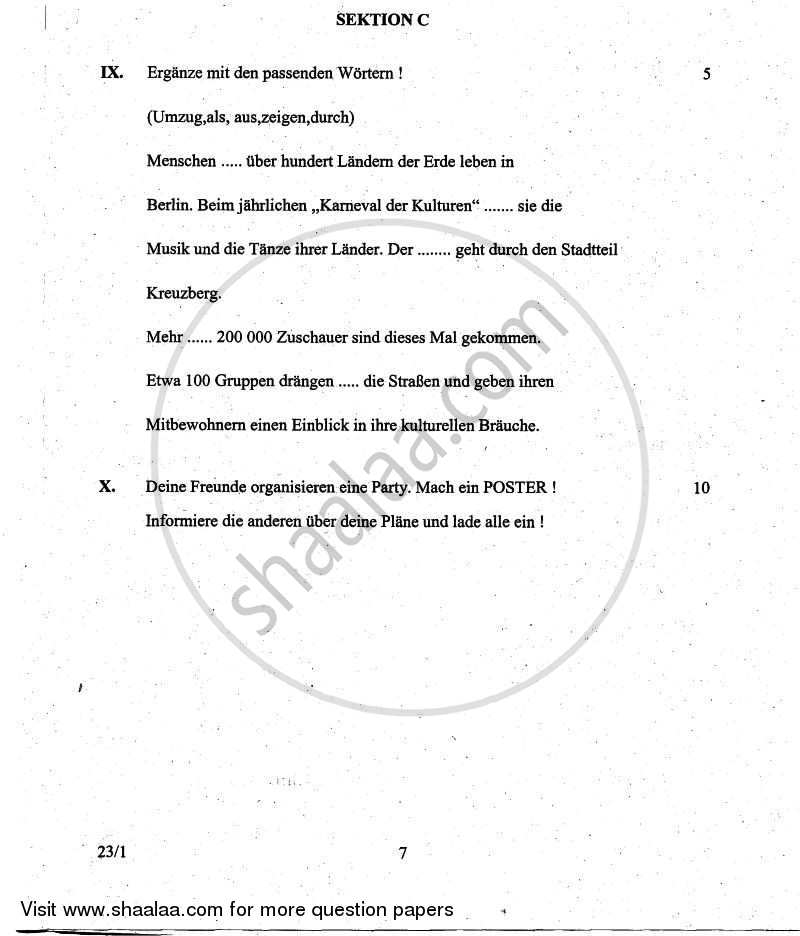 German 2010-2011 Class 10 - CBSE (Central Board of Secondary Education) question paper with PDF download