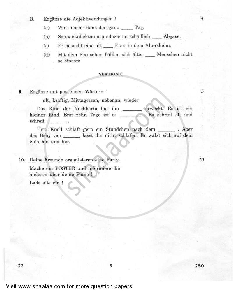 German 2011-2012 Class 10 - CBSE (Central Board of Secondary Education) question paper with PDF download