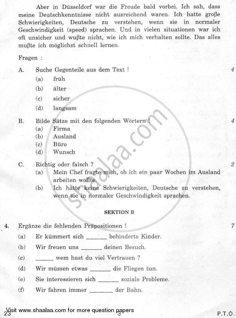 German 2011-2012 Class 10 - CBSE (Central Board of Secondary Education) question paper with PDF download