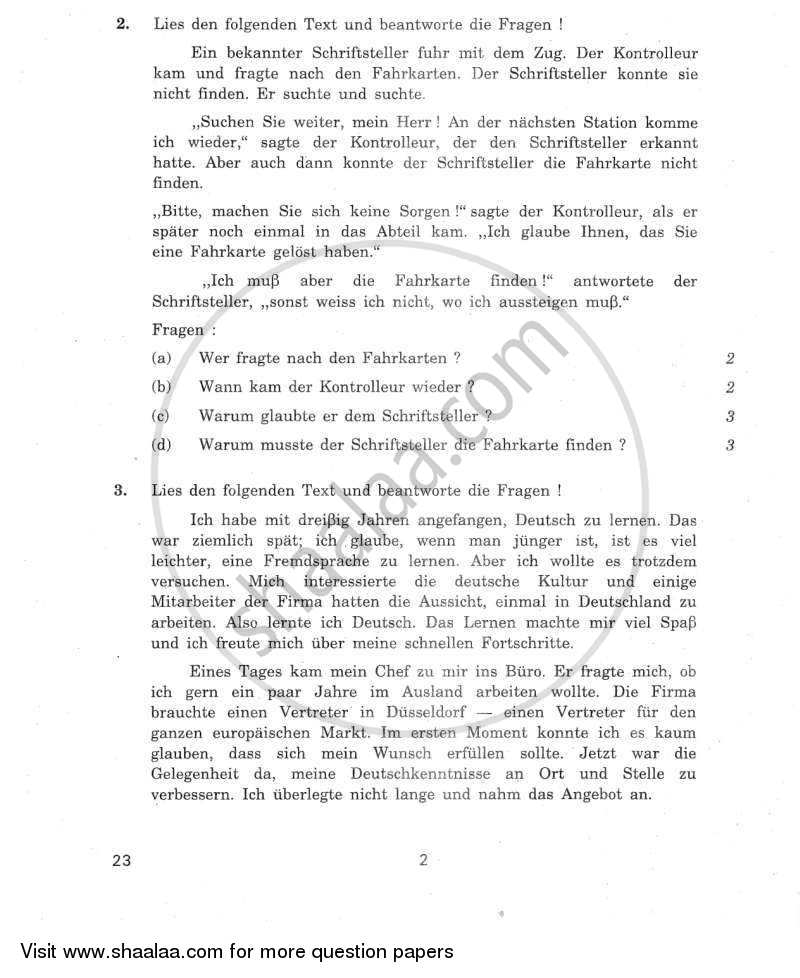 German 2011-2012 Class 10 - CBSE (Central Board of Secondary Education) question paper with PDF download