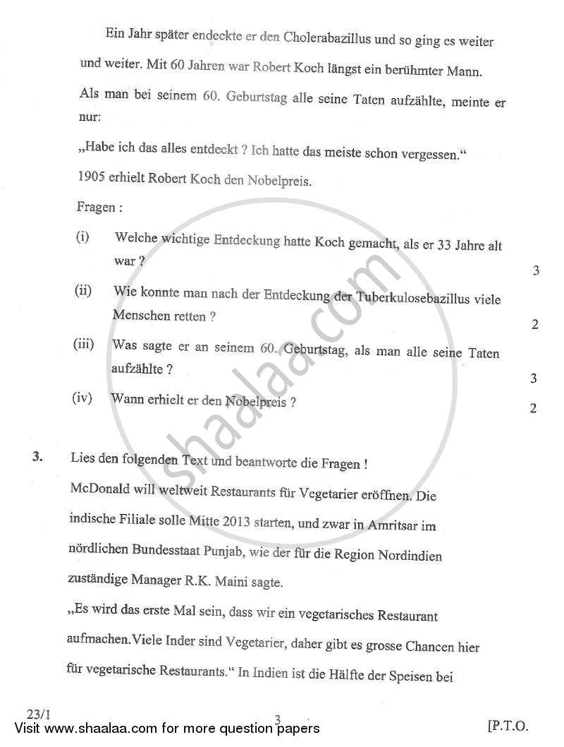 German 2012-2013 Class 10 - CBSE (Central Board of Secondary Education) question paper with PDF download