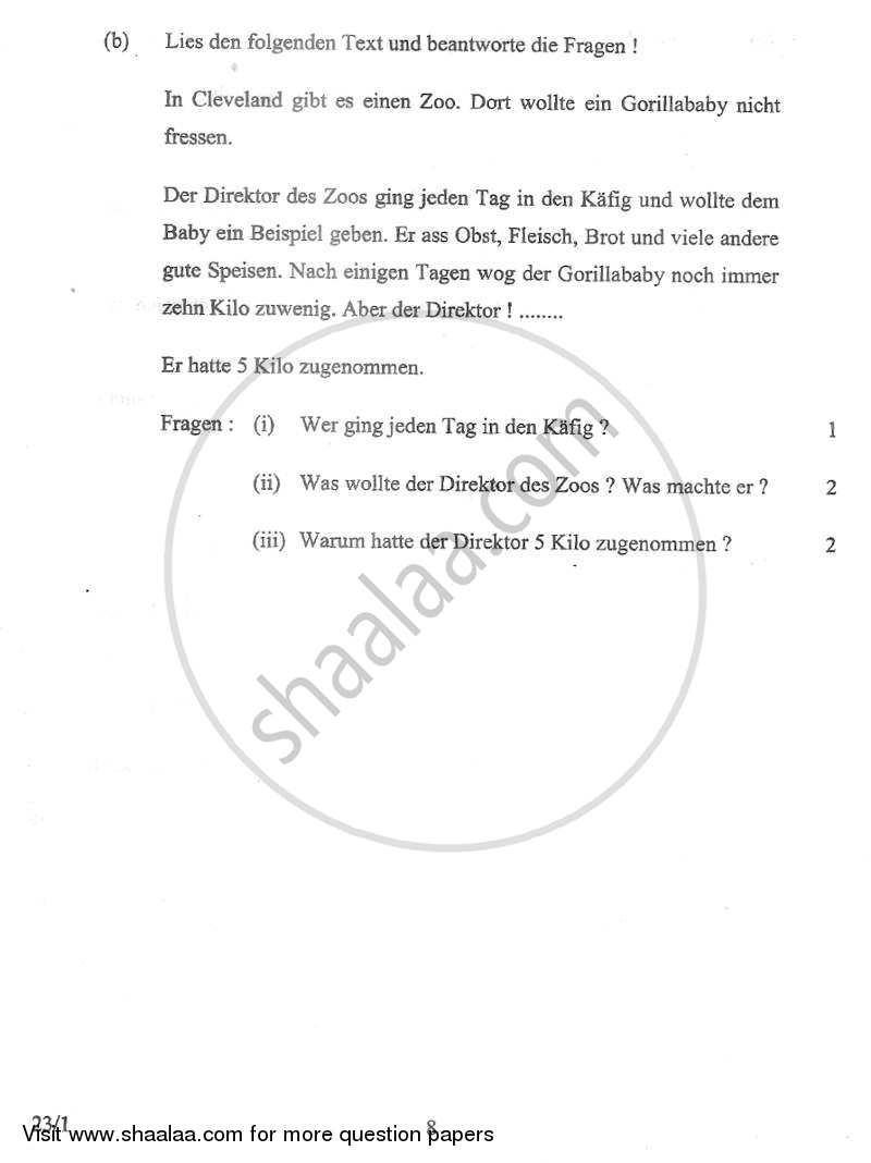 German 2012-2013 Class 10 - CBSE (Central Board of Secondary Education) question paper with PDF download
