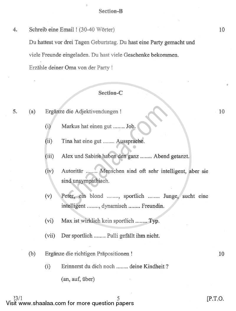German 2012-2013 Class 10 - CBSE (Central Board of Secondary Education) question paper with PDF download