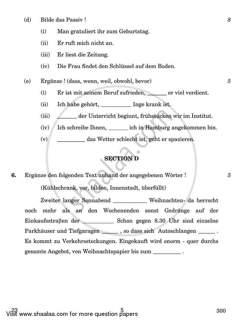 German 2013-2014 Class 10 - CBSE (Central Board of Secondary Education) question paper with PDF download