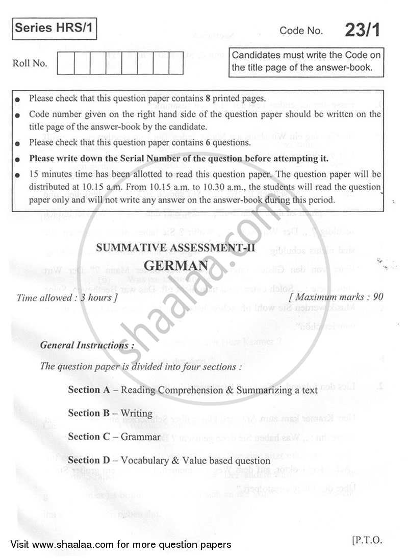 German 2013-2014 Class 10 - CBSE (Central Board of Secondary Education) question paper with PDF download