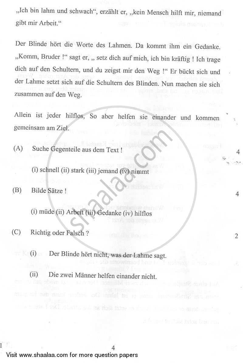 German 2013-2014 Class 10 - CBSE (Central Board of Secondary Education) question paper with PDF download