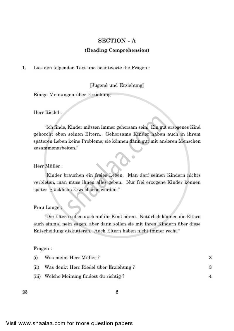 German 2015-2016 Class 10 - CBSE (Central Board of Secondary Education) question paper with PDF download